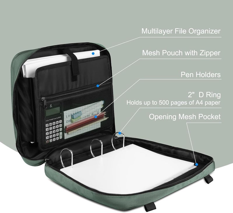 LLi Cufite Zipper Binder Bag, 2-inch 3-Rings with Multiple Pockets File Folder - 500 Sheet Capacity, Up to 14‘’ Laptop and Tablet, Detachable Backpack Straps & Shoulder Use for School - Image 3